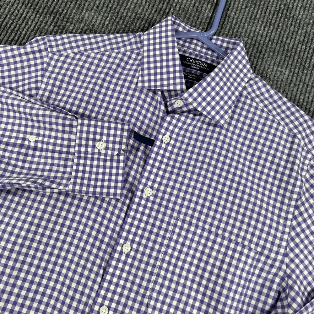 Cremieux Shirt Mens 16/33 Purple Check Long Sleeve Button Up Dress Work New